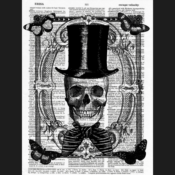 Gothic Steampunk Skull Macabre Dictionary Print - Picture 1 of 4